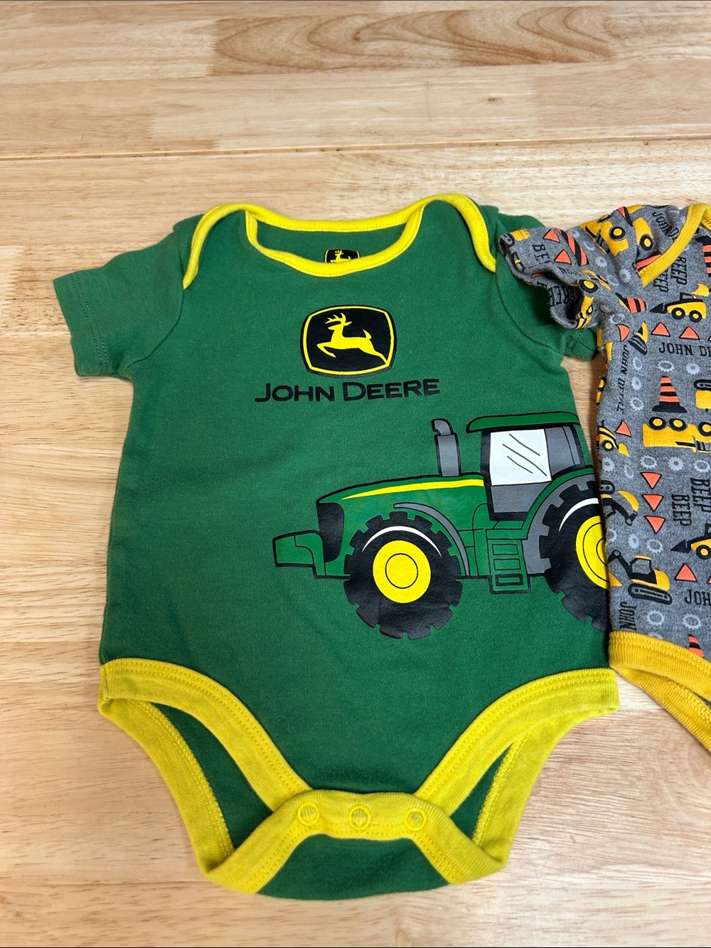 John Deere Green Tractor & Construction Print Baby Set with Denim Shortall - Picture 2 of 10